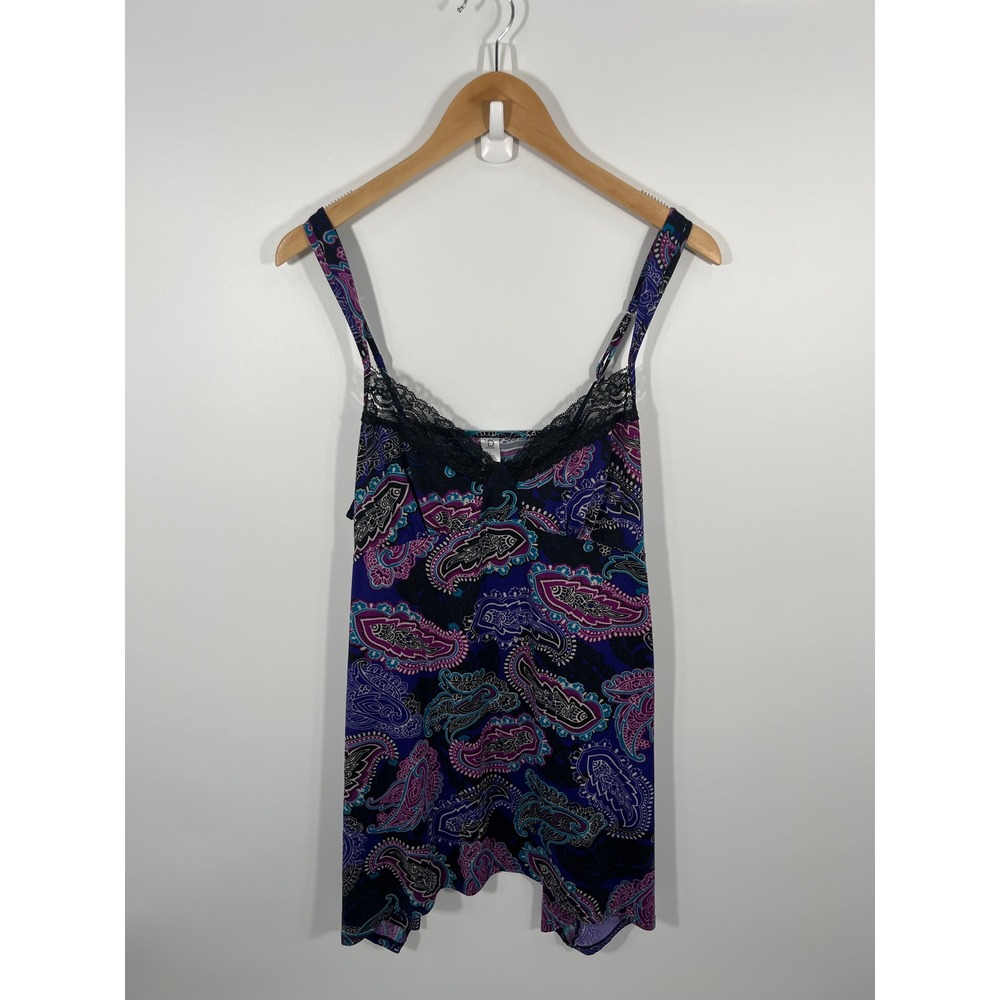 Y2K‎ Babydoll Top Womens L Purple Paisley Print Whimsigoth Dark Fairy Grunge